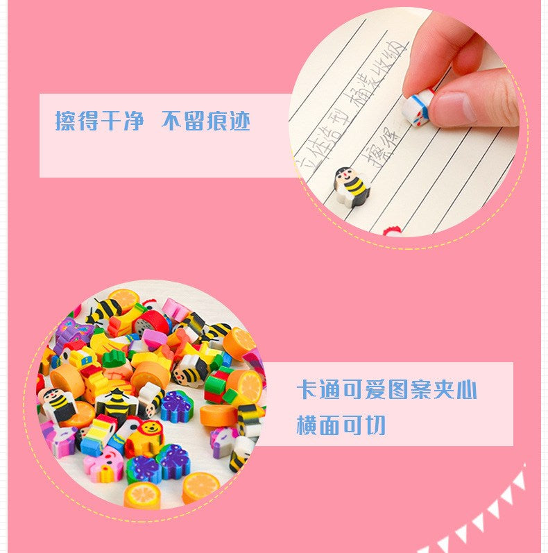 Kawaii animal fruit erasers set, 50/100 pcs, colorful rubber erasers for kids
