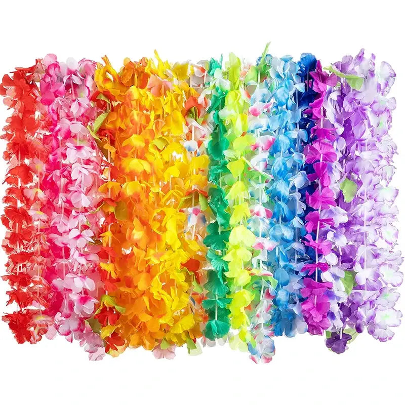 Hawaiian Flower Lei Garland 10 20 50 Pcs Artificial Wreath Necklace for Luau Party Summer Birthday Wedding Decorations