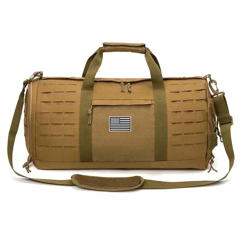 40L tan tactical gym duffel bag with handles and detachable shoulder strap