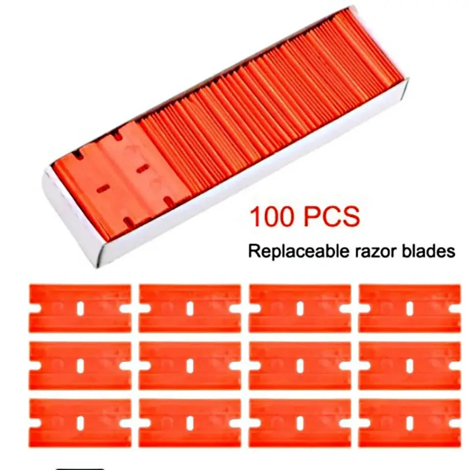 Simples Market 100-piece replaceable plastic razor blade set for label removal and window glass cleaning