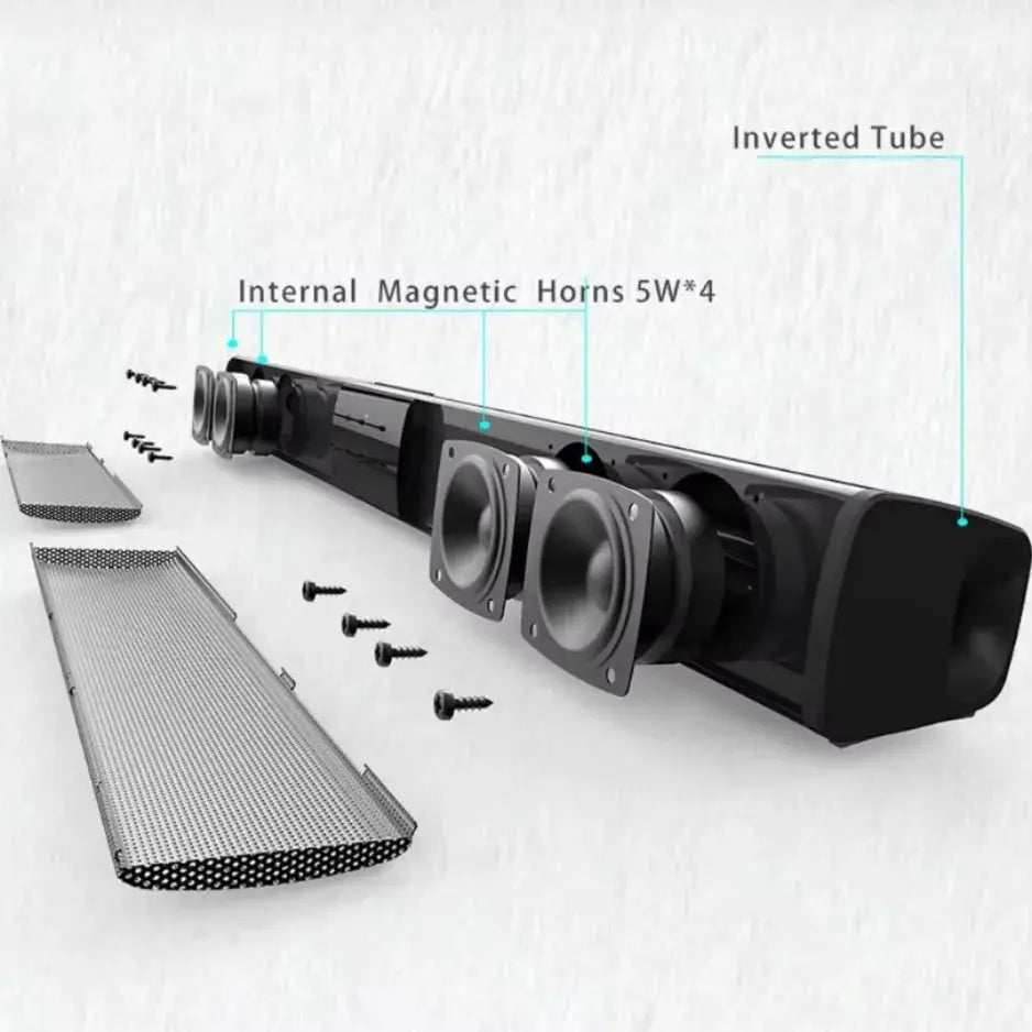 XIKCU soundbar black home cinema bar with four internal magnetic horn drivers