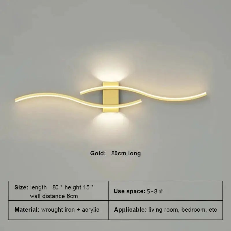 Moder LED wall lamp long strip, gold finish, wrought iron + acrylic, wall-mounted decorative lighting by Simples Market.