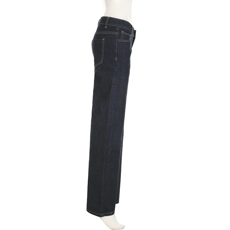 Women's Slim Fit Flared Jeans Y2K Low Rise Denim Embroidery Distressed