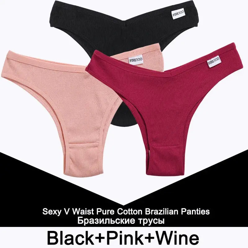 FINETOO 3-pack women's cotton thong underwear by Simples Market in black, pink, and wine red