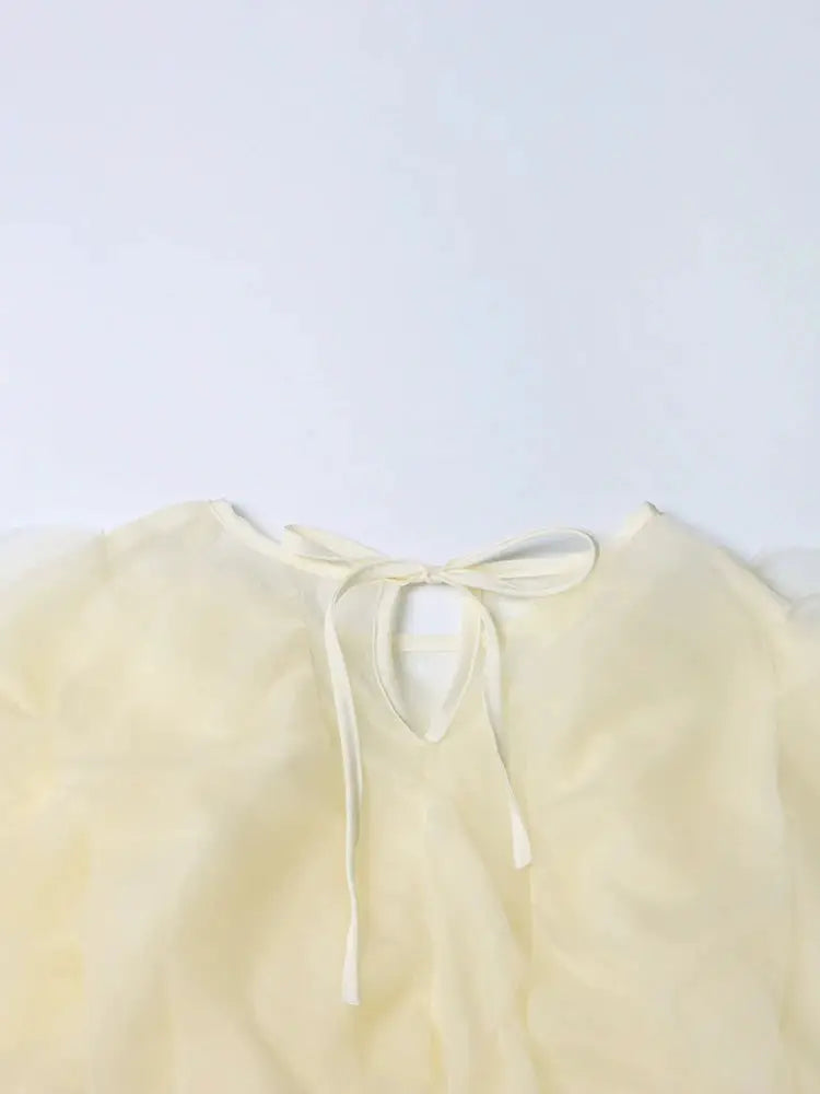 Twotwinstyle Elegant Patchwork Ruffles Chiffon Blouse O Neck Lantern