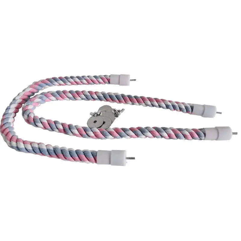 1pc parrot cotton rope bite toy in pink gray white twist with swing ends for cage