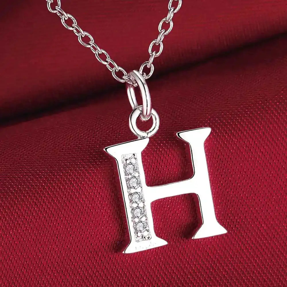 H-shaped 925 sterling silver necklace pendant with zircon stones for women