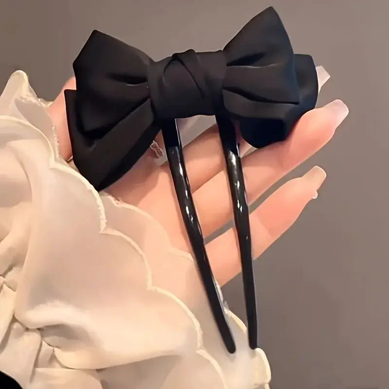 Elegant Boutique Bow U Shaped Hair Clip For Women Lightweight Durable Polyester And Plastic Hair Accessory Daily Wear