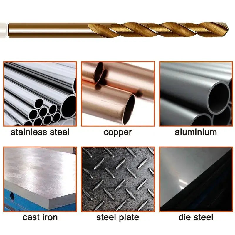 15 Piece M35 Cobalt Twist Drill Bits Set Straight Shank 1.5 To 10mm HSS Roasted Yellow Finish For Metal Drilling
