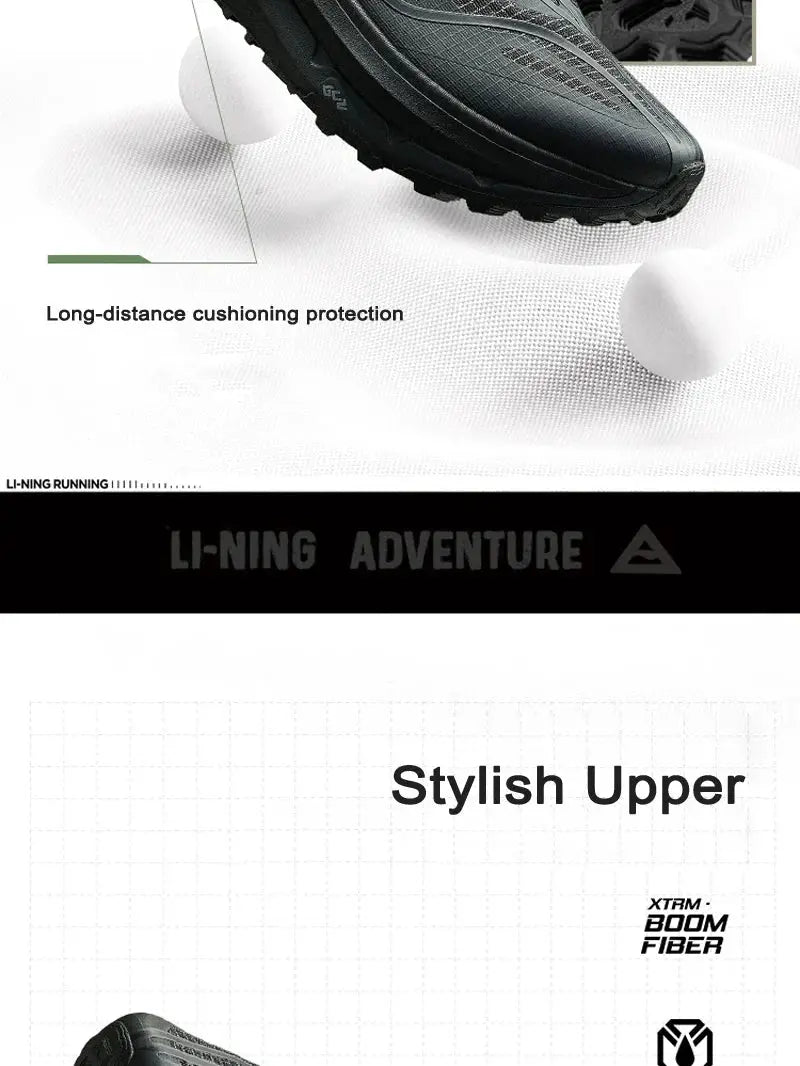 Li-Ning men's DI LU 2 trail running shoes, XTRM-BOOM FIBER, water-repellent, anti-slip, black