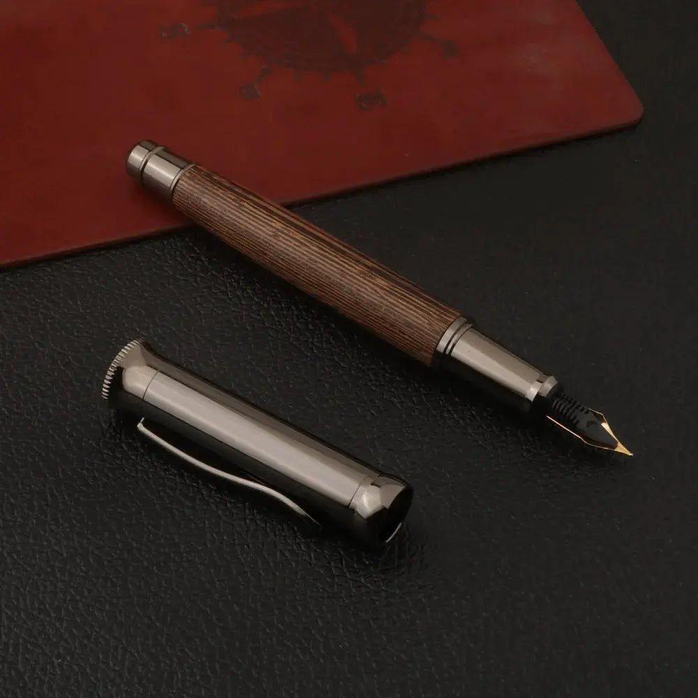 Wood fountain pen with tiger-skin pattern and gun-grey metal fittings