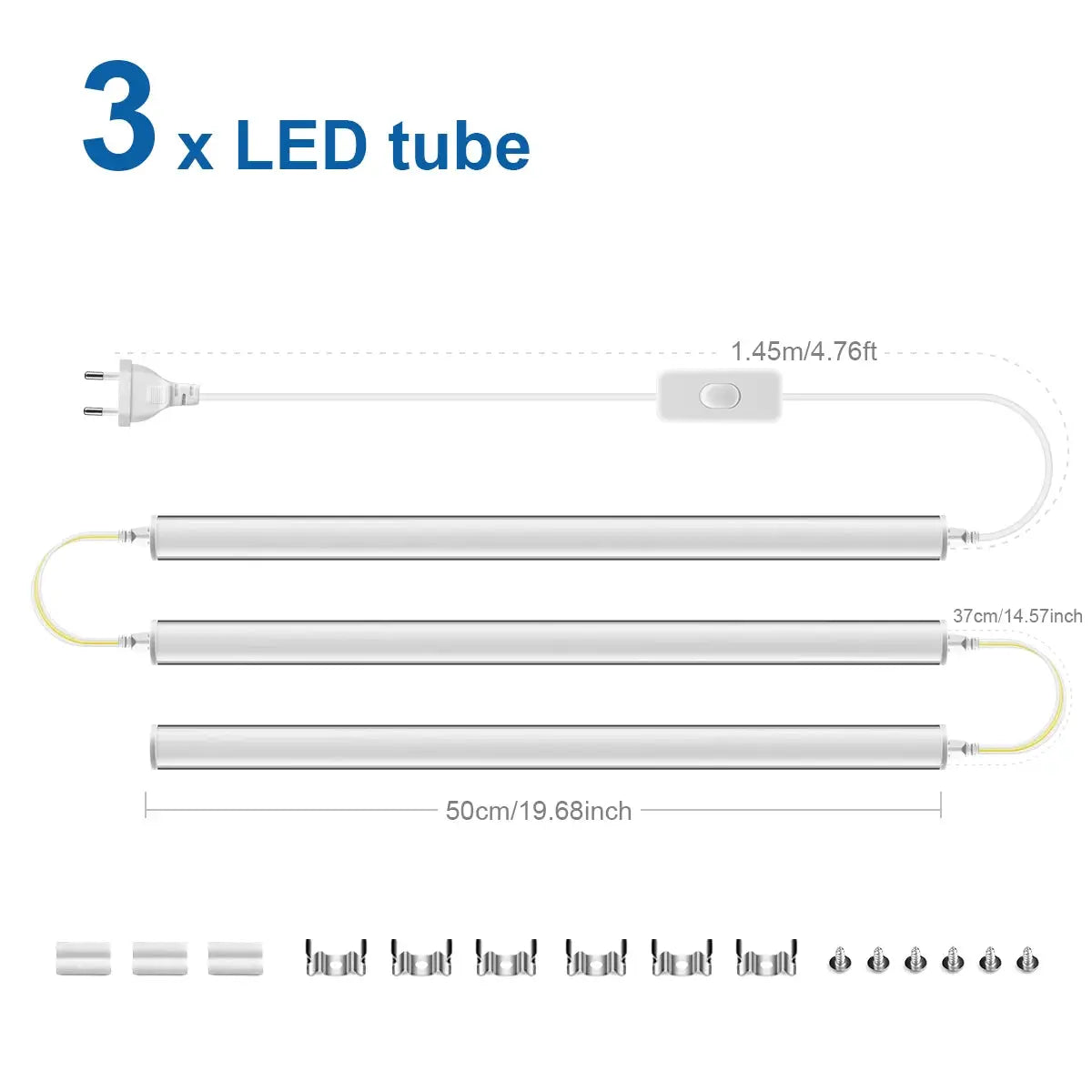 Simples Market 50cm LED T5 wall-mount lamp kit with EU plug, set of 3 white tubes