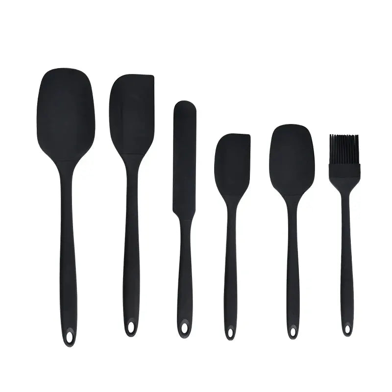 Cream Color Silicone Kitchenware Six Piece Set With Scraper Spatula And Oil Brush For Baking And Cooking