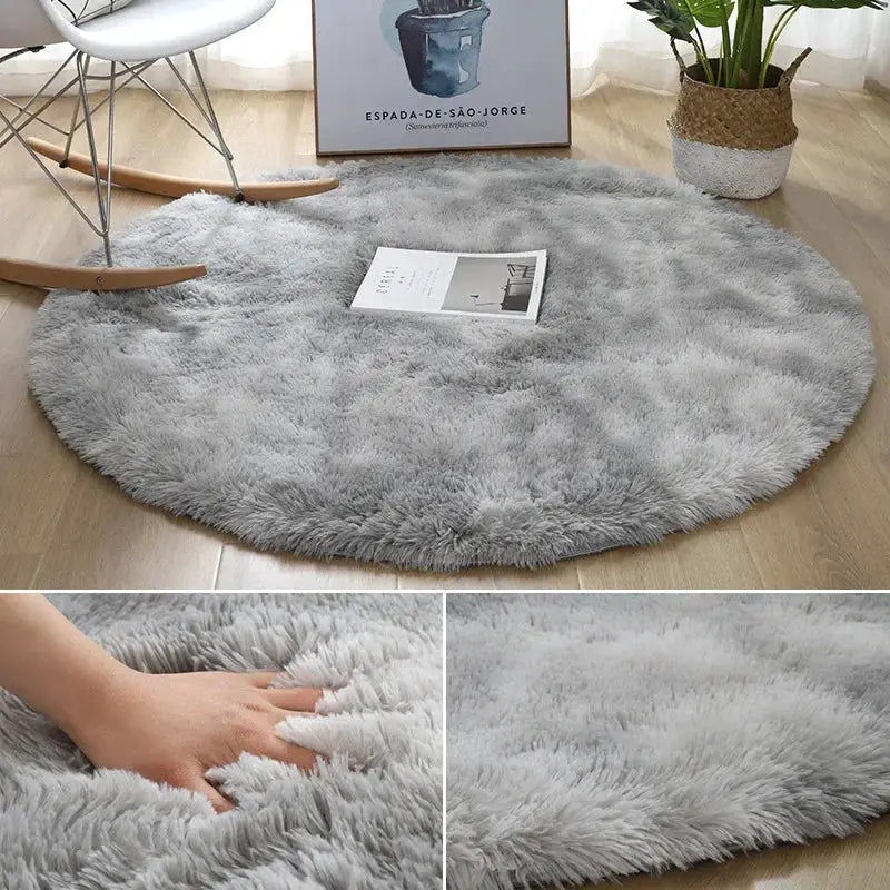 Super Soft Plush Round Rug by Simples Market, light gray thick-pile plush carpet for living room