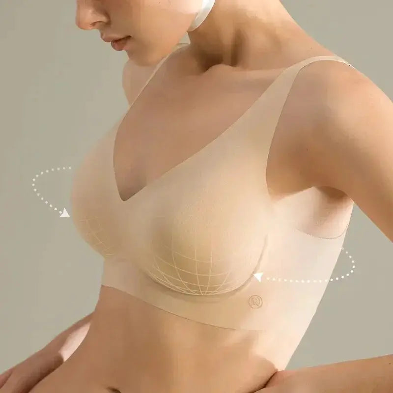 SUJIIN nude seamless wireless push-up bralette with V-neck and soft padded cups