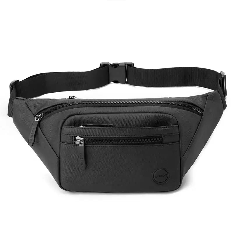 Simples Market unisex black waterproof waist bag with front zip pocket and adjustable strap