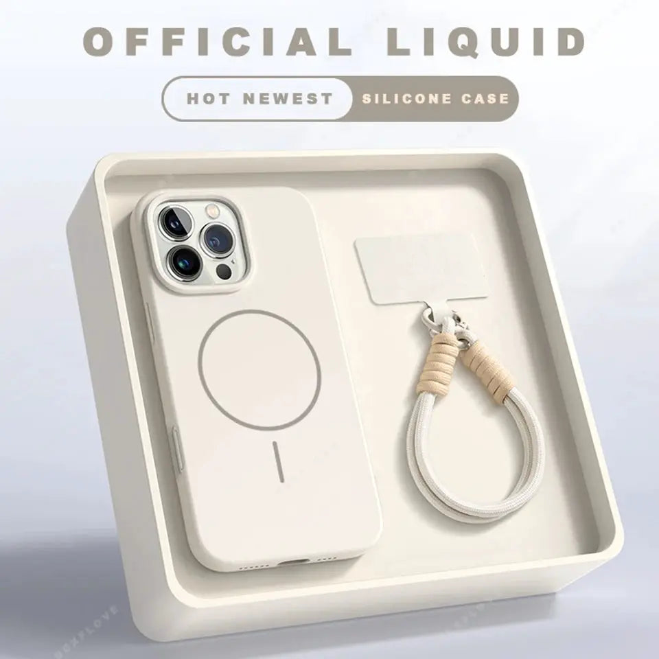 Official Magnetic Phone Case For iPhone 11 To 16 Pro Max With MagSafe And Lanyard Silicone Soft Cover