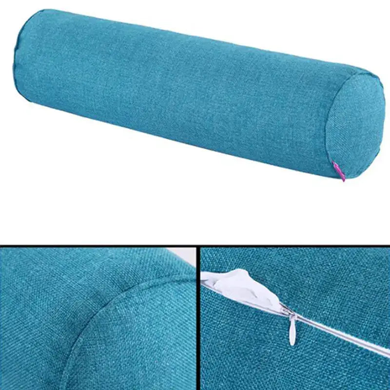Simples Market blue cotton-linen cylindrical pillow case with zipper closure for lumbar neck support