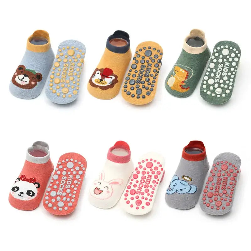 6 Pairs Kids Cotton Socks Cute Cartoon Animal Pattern Breathable Non Slip Floor Socks