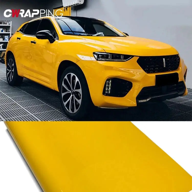 Car wrap film glossy yellow by Simples Market; waterproof vinyl for auto and motorcycle decoration