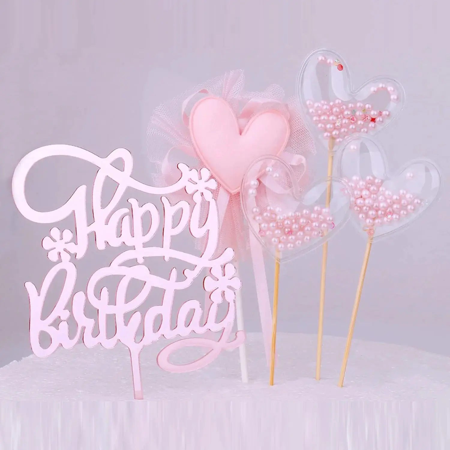 Restards Rose Gold Happy Birthday Cake Topper Cupcake Toppers With Pink Pearl Heart Decorations For Girls Princess Party