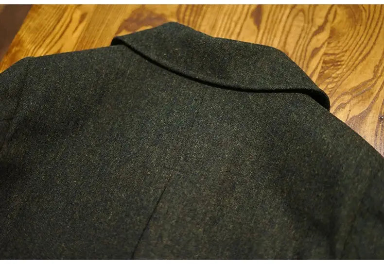 Mauroicardi green wool-blend polo coat for men, long warm double-breasted England-style overcoat