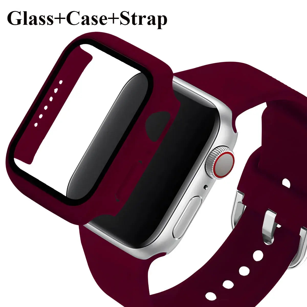 Glass+Case+Strap For Apple Watch band 44mm 40mm 45 41 38 42 46mm Silicone watchbands bracelet iWatch series 11 10 9 7 6 5 4 3 SE