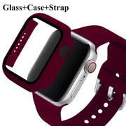 Glass+Case+Strap For Apple Watch band 44mm 40mm 45 41 38 42 46mm Silicone watchbands bracelet iWatch series 11 10 9 7 6 5 4 3 SE