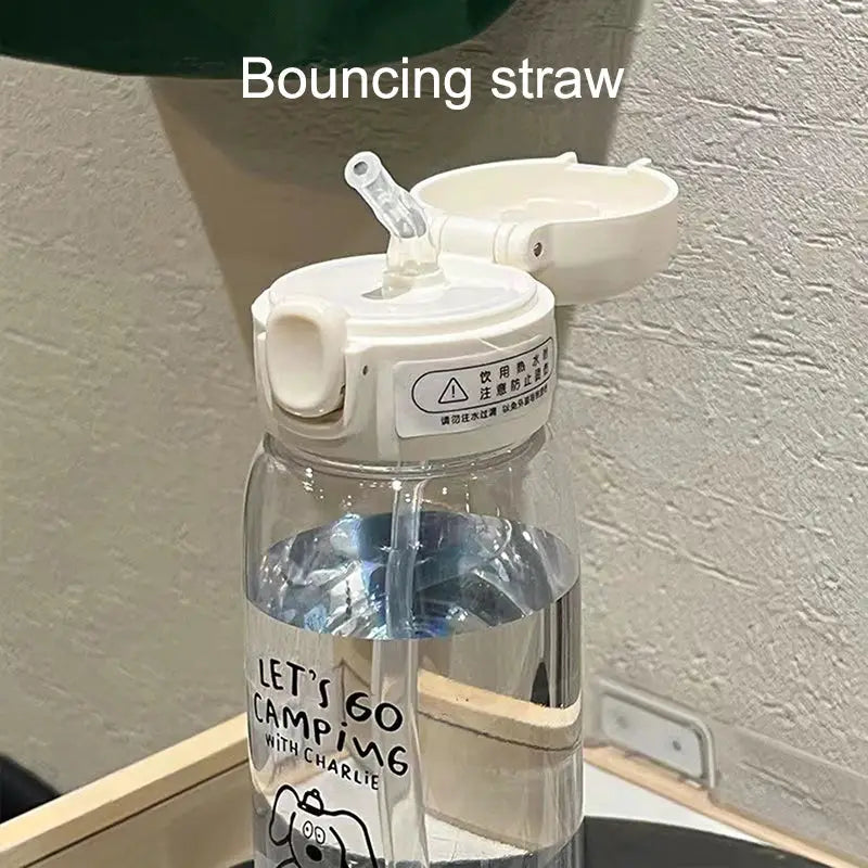 Plastic Water Bottle With Straw Large Capacity Portable Drop Resistant Cartoon Ice Suction Cup For Kids And Adults