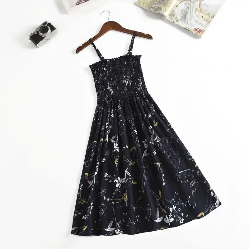 Summer Chiffon Camisole Dress For Women Elastic Waist Spaghetti Straps