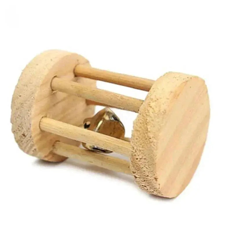 Cute Rabbit Roller Toys wooden pine dumbbell chew toy with bell for guinea pigs and small pets