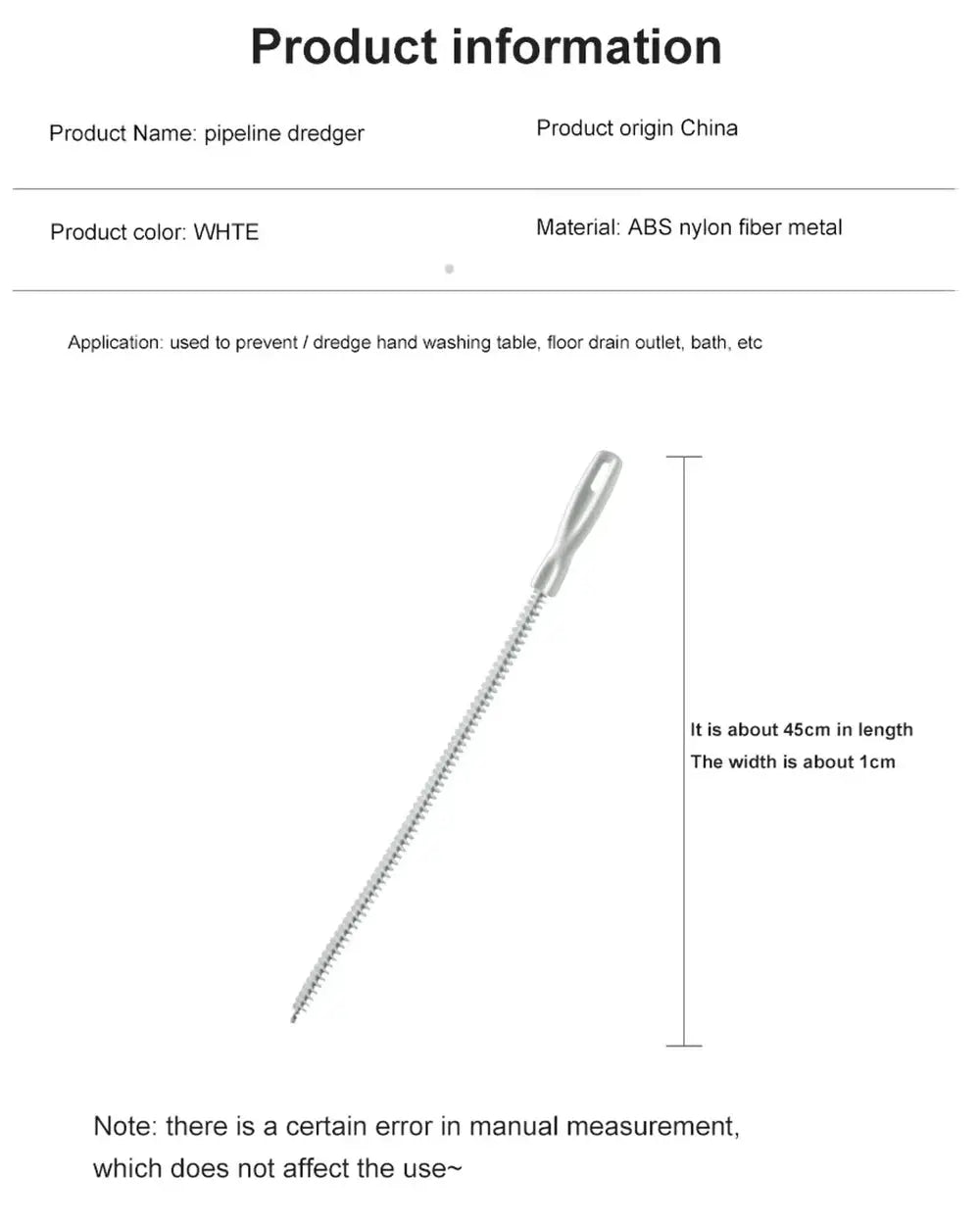 Pipe dredging brush Simples Market, silver handle with long flexible bristles, about 45 cm long.