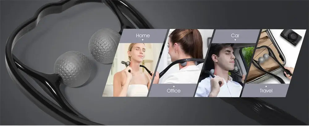 Neck Massager by Simples Market with dual shiatsu nodes and ergonomic black handle, lightweight and portable