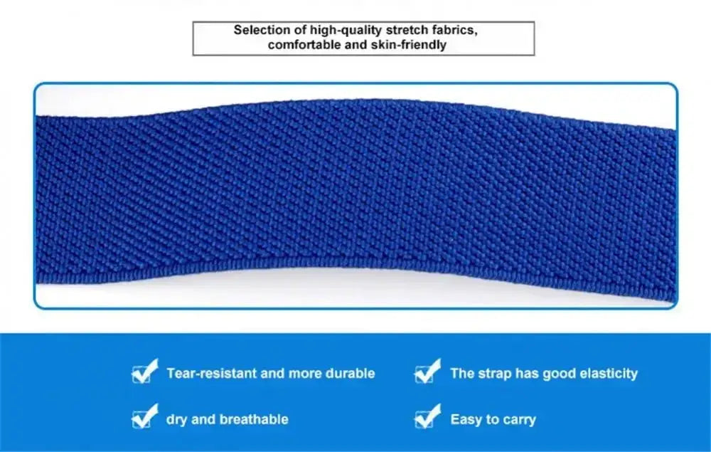 Blue fabric tourniquet strap for emergency medical rescue kit; tear-resistant, durable, elastic, breathable