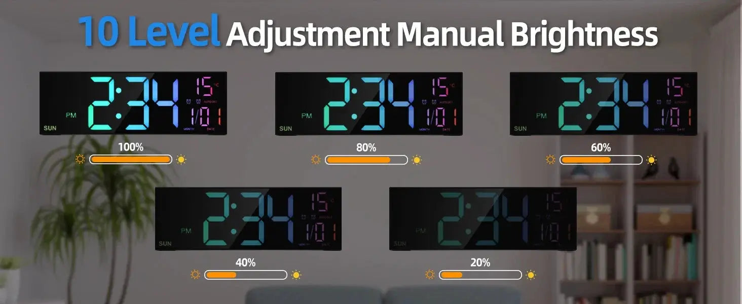 Simples Market 16.2-inch digital wall clock with remote, LED display, dual alarm, 5 clocks show brightness presets