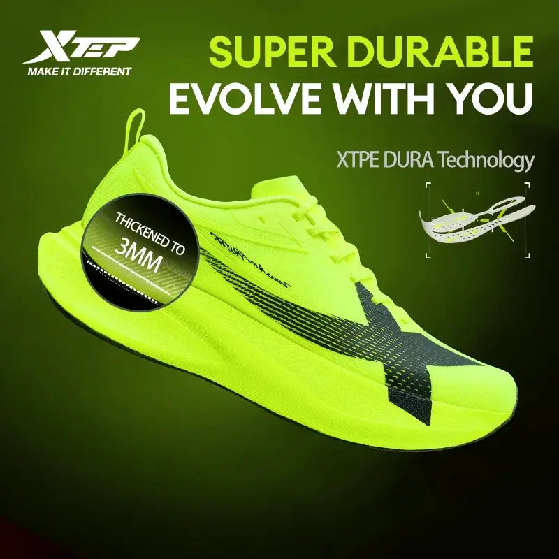 XTEP men's running shoes neon yellow with black side stripe