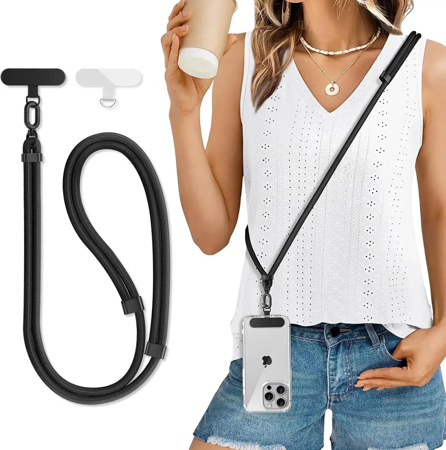 Simples Market universal adjustable phone lanyard crossbody strap in black with clip
