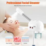 Simples Market 750ml Ozone Facial Steamer, white/black, adjustable 360° rotatable sprayer for salon skincare.
