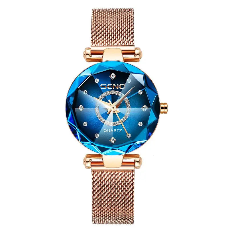 SENO Ocean Star Women Crystal Watch Rose Gold Bracelet Luxury Timepiece With Hardlex Window 2025