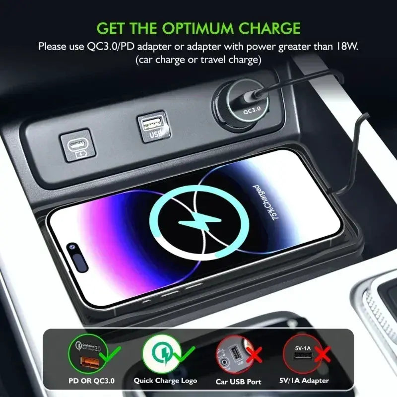 Simples Market black car wireless charger pad with USB cable, charging iPhone and other devices fast (QC3.0/PD)