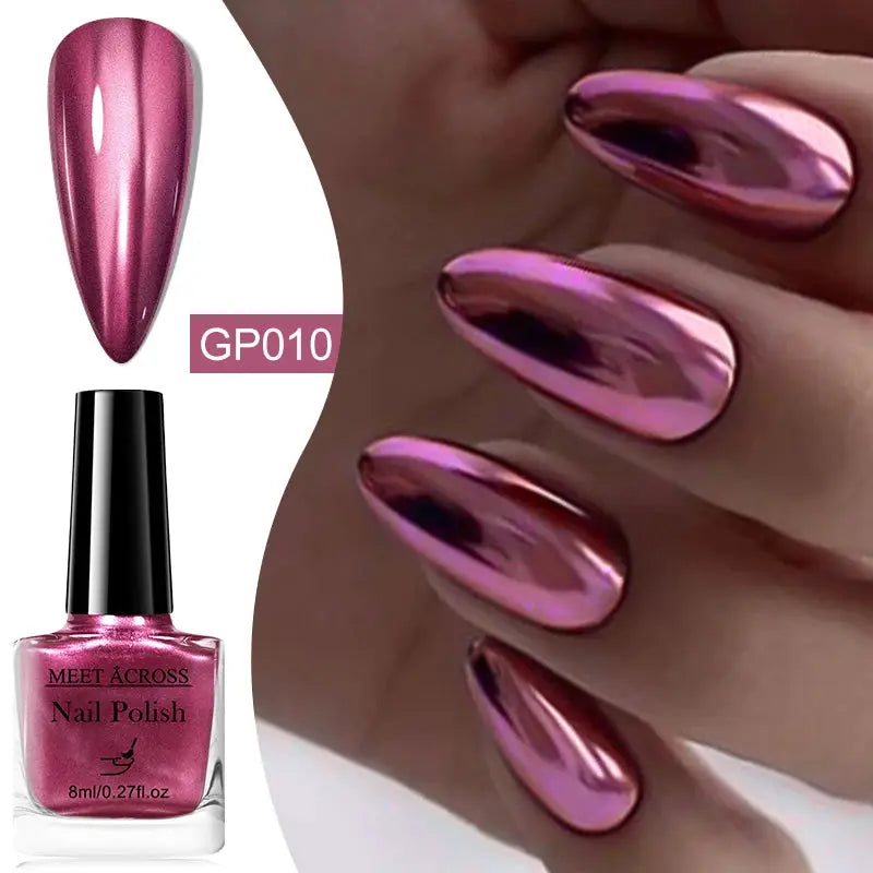 NovaGlow Metallic Nail Polish Mirror Effect 8ml Fast Drying Long Lasting No Lamp Cure Professional Salon Quality