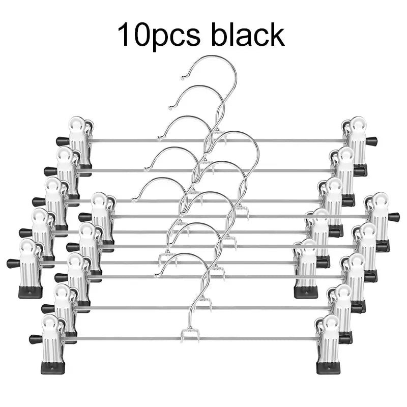 Metal pants rack hangers, 10pcs black anti-slip clips for wardrobe drying