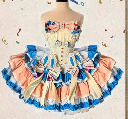 Girls Birthday Lolita Dress Tube Top Satin Bowknot Pettiskirt Mini