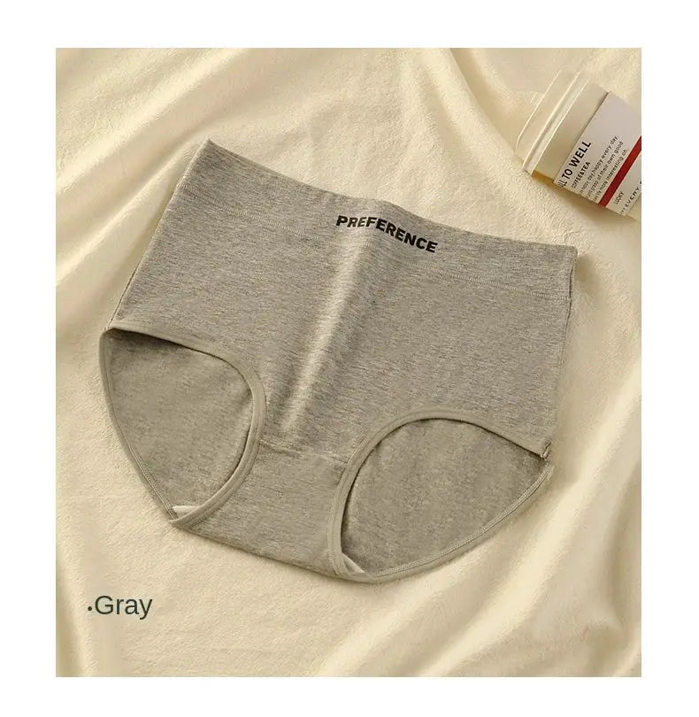 Gray cotton high-waist panties for women; soft, breathable underwear.