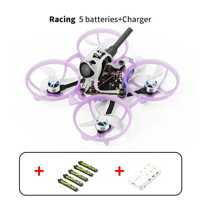 Betafpv Air65 ll brushless whoop quadcopter with purple prop guards; includes 5 batteries and charger