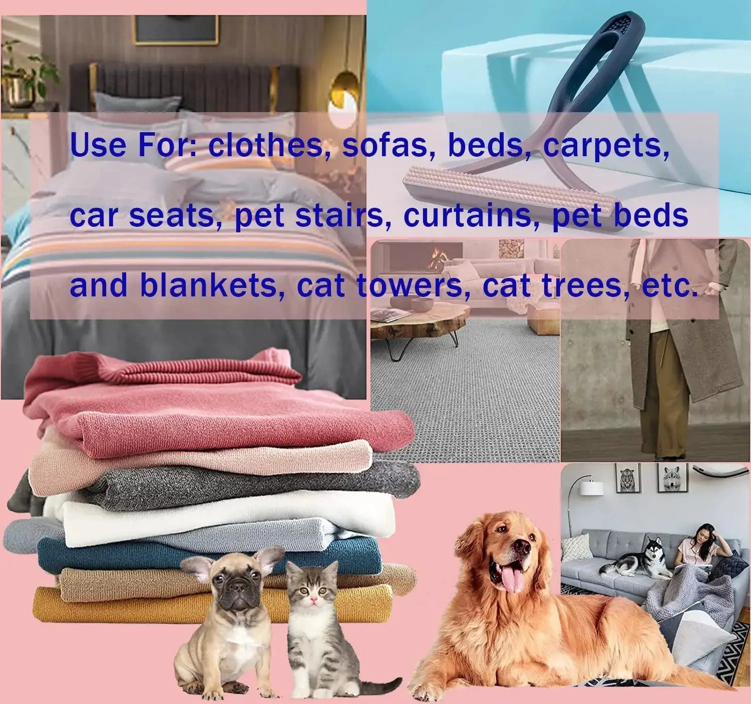 Simples Market silicone double‑sided pet hair remover for clothes, sofas, carpets