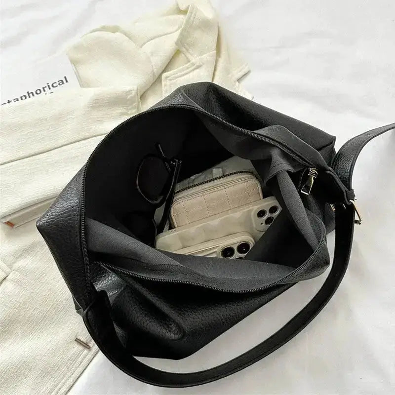 Womens PU Leather Tote Bag High Capacity Polyester Lining Stylish Everyday Carryall Handbag