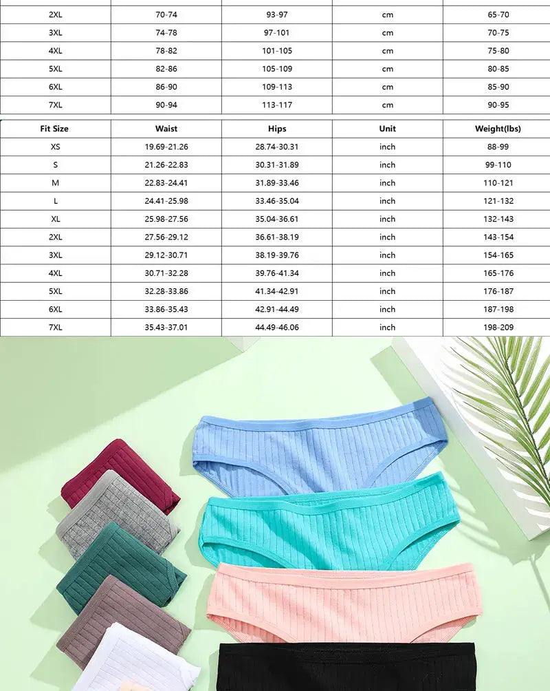 Simples Market 4pcs women's cotton panties set in solid colors with striped texture and stretch