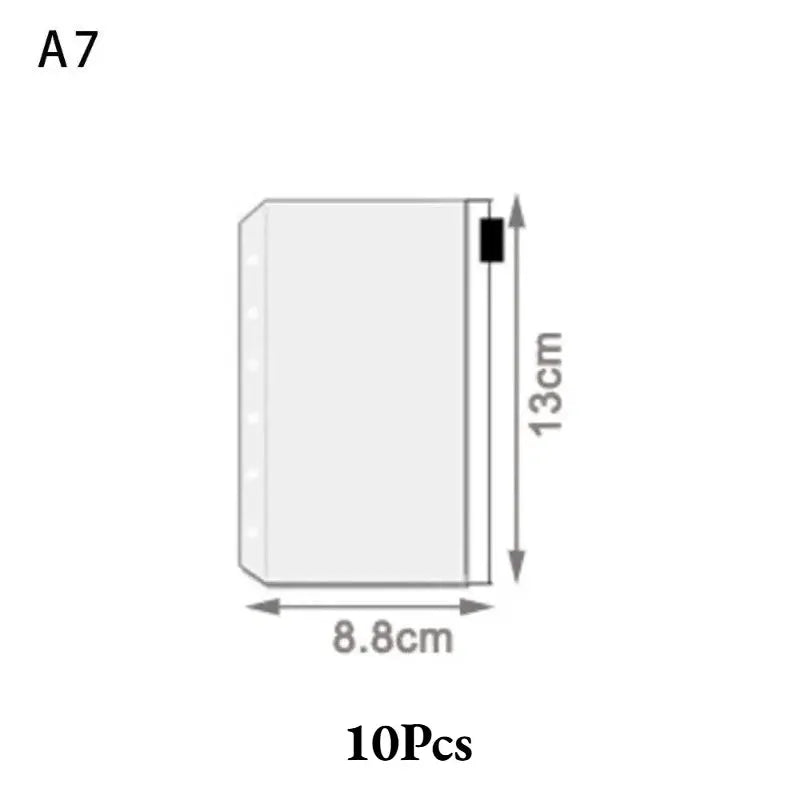 10-pack A7 zipper binder pockets, clear waterproof plastic pouches for 6-ring notebooks