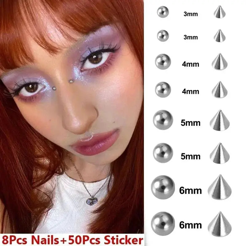 Sticker Fake Belly Eyebrow Lip Piercing Stud Non Piercied Earring Stud Set New Fake Nose Ring Piercing Jewelry Dermal Anchor Top - Simples Market